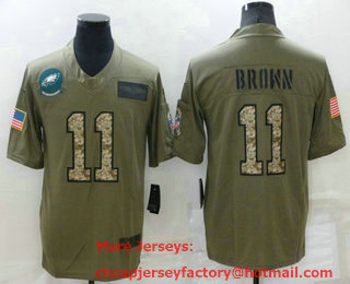 Men's Philadelphia Eagles #11 AJ Brown Olive Camo 2019 Salute To Service Stitched NFL Nike Limited Jersey