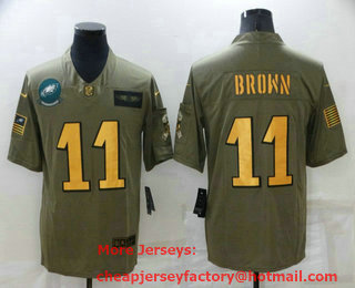 Men's Philadelphia Eagles #11 AJ Brown Olive Gold 2019 Salute To Service Stitched NFL Nike Limited Jersey