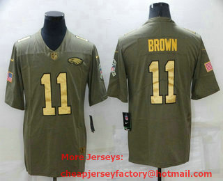 Men's Philadelphia Eagles #11 AJ Brown Olive with Gold 2017 Salute To Service Stitched NFL Nike Limited Jersey