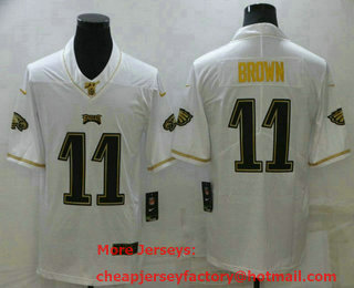 Men's Philadelphia Eagles #11 AJ Brown White Golden Edition Stitched NFL Nike Limited Jersey