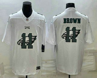 Men's Philadelphia Eagles #11 AJ Brown White Shadow Logo Limited Stitched Jersey