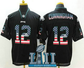 Men's Philadelphia Eagles #12 Randall Cunningham Black 2018 Super Bowl LII Patch USA Flag Fashion NFL Nike Elite Jersey