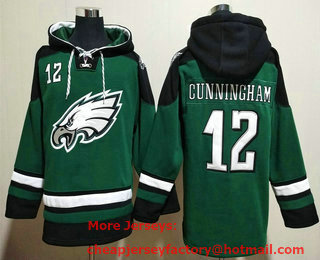 Men's Philadelphia Eagles #12 Randall Cunningham Green Ageless Must Have Lace Up Pullover Hoodie