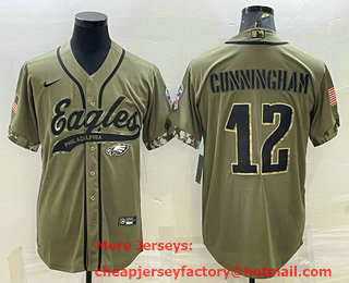 Men's Philadelphia Eagles #12 Randall Cunningham Olive 2022 Salute To Service Cool Base Stitched Baseball Jersey