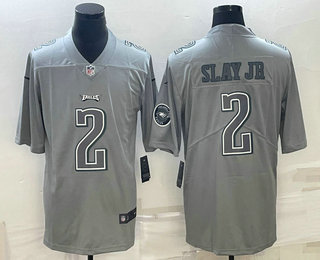 Men's Philadelphia Eagles #2 Darius Slay JR Grey With Patch Atmosphere Fashion Stitched Jersey