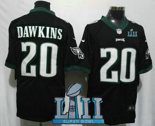 Men's Philadelphia Eagles #20 Brian Dawkins Black 2018 Super Bowl LII Patch Stitched NFL Reited Player Nike Game Jersey
