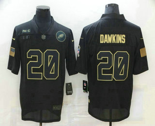Men's Philadelphia Eagles #20 Brian Dawkins Black 2020 Salute To Service Stitched NFL Nike Limited Jersey