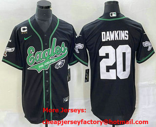Men's Philadelphia Eagles #20 Brian Dawkins Black C Patch Cool Base Stitched Baseball Jersey