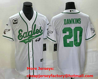 Men's Philadelphia Eagles #20 Brian Dawkins Green C Patch Cool Base Stitched Baseball Jersey
