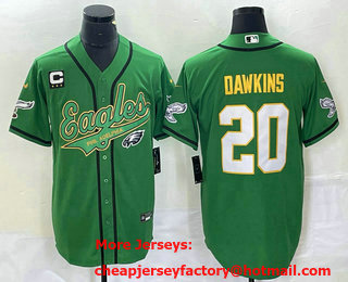 Men's Philadelphia Eagles #20 Brian Dawkins Green Gold C Patch Cool Base Stitched Baseball Jersey