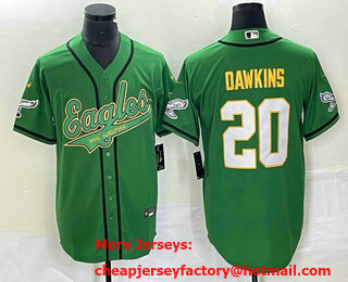 Men's Philadelphia Eagles #20 Brian Dawkins Green Gold Cool Base Stitched Baseball Jersey