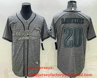 Men's Philadelphia Eagles #20 Brian Dawkins Grey Gridiron With Patch Cool Base Stitched Baseball Jersey