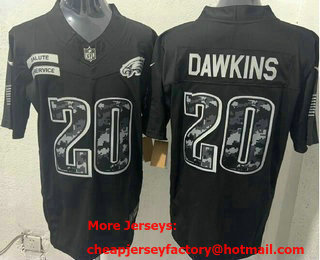 Men's Philadelphia Eagles #20 Brian Dawkins Limited Black FUSE 2026 Salute To Service Jersey