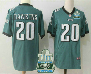 Men's Philadelphia Eagles #20 Brian Dawkins Midnight Green 2018 Super Bowl LII Champions Patch Stitched NFL Reited Player Nike Game Jersey