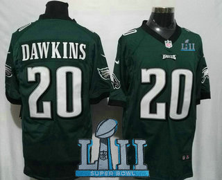 Men's Philadelphia Eagles #20 Brian Dawkins Midnight Green 2018 Super Bowl LII Patch Stitched NFL Reited Player Nike Game Jersey