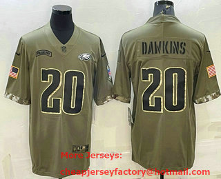 Men's Philadelphia Eagles #20 Brian Dawkins Olive 2022 Salute To Service Limited Stitched Jersey