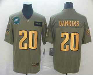 Men's Philadelphia Eagles #20 Brian Dawkins Olive Gold 2019 Salute To Service Stitched NFL Nike Limited Jersey