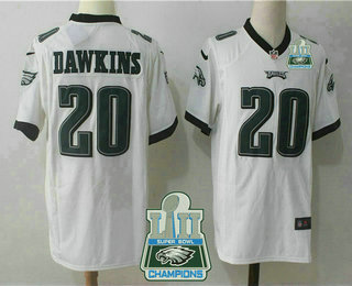 Men's Philadelphia Eagles #20 Brian Dawkins White 2018 Super Bowl LII Champions Patch Stitched NFL Reited Player Nike Game Jersey
