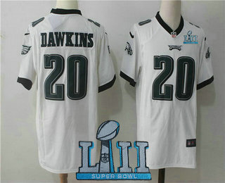 Men's Philadelphia Eagles #20 Brian Dawkins White 2018 Super Bowl LII Patch Stitched NFL Reited Player Nike Game Jersey