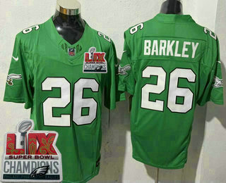 Men's Philadelphia Eagles #26 Saquon Barkley Limited Kelly Green Super Bowl LIX Champions FUSE Vapor Jersey