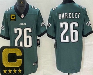 Men's Philadelphia Eagles #26 Saquon Barkley Limited Midnight Green Captain Patch Vapor Jersey