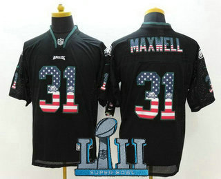 Men's Philadelphia Eagles #31 Byron Maxwell Black 2018 Super Bowl LII Patch USA Flag Fashion NFL Nike Elite Jersey