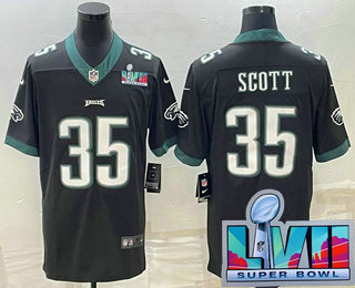 Men's Philadelphia Eagles #35 Boston Scott Black Super Bowl LVII Patch Vapor Untouchable Limited Stitched Jersey