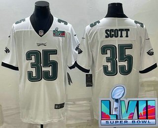 Men's Philadelphia Eagles #35 Boston Scott White Super Bowl LVII Patch Vapor Untouchable Limited Stitched