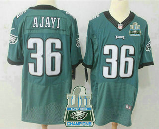 Men's Philadelphia Eagles #36 Jay Ajayi Midnight Green 2018 Super Bowl LII Champions Patch Team Color Stitched NFL Nike Elite Jersey