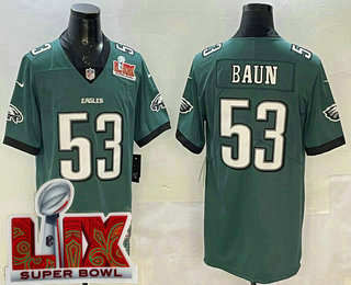 Men's Philadelphia Eagles #53 Zack Baun Midnight Green Super Bowl LIX Vapor Limited Jersey