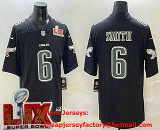Men's Philadelphia Eagles #6 DeVonta Smith Black 2025 Super Bowl LIX Patch Fashion New Vapor Limited Stitched Jersey