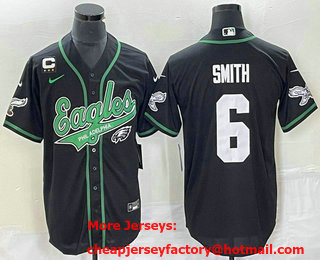 Men's Philadelphia Eagles #6 DeVonta Smith Black C Patch Cool Base Stitched Baseball Jersey