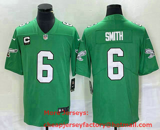 Men's Philadelphia Eagles #6 DeVonta Smith Green C Patch 2023 Vapor Limited Throwback Jersey