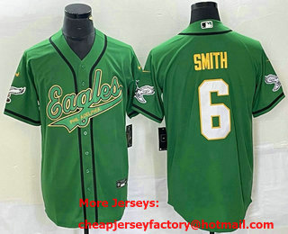 Men's Philadelphia Eagles #6 DeVonta Smith Green Gold Cool Base Stitched Baseball Jersey