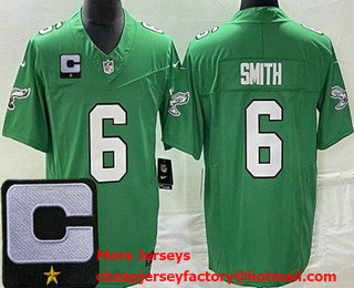 Men's Philadelphia Eagles #6 DeVonta Smith Limited Green Alternate 2023 C Patch FUSE Vapor Jersey