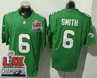 Men's Philadelphia Eagles #6 DeVonta Smith Limited Kelly Green Super Bowl LIX Champions FUSE Vapor Jersey