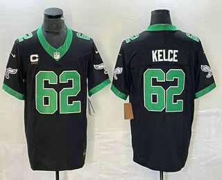 Men's Philadelphia Eagles #62 Jason Kelce Black C Patch 2023 FUSE Vapor Limited Throwback Stitched Jersey