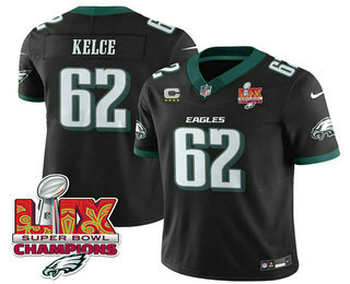Men's Philadelphia Eagles #62 Jason Kelce Black Limited Super Bowl LIX Champions FUSE Vapor Jersey