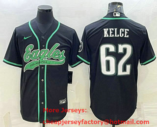 Men's Philadelphia Eagles #62 Jason Kelce Black With Patch Cool Base Stitched Baseball Jersey