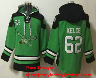 Men's Philadelphia Eagles #62 Jason Kelce Green Ageless Must Have Lace Up Pullover Hoodie