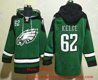 Men's Philadelphia Eagles #62 Jason Kelce Green Ageless Must Have Lace Up Pullover Hoodie