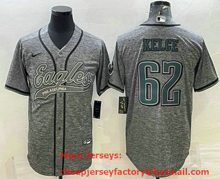 Men's Philadelphia Eagles #62 Jason Kelce Grey Gridiron Patch Cool Base Stitched Baseball Jersey