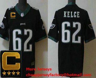Men's Philadelphia Eagles #62 Jason Kelce Limited Black C Patch FUSE Vapor Jersey