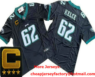 Men's Philadelphia Eagles #62 Jason Kelce Limited Black C Patch FUSE Vapor Jersey