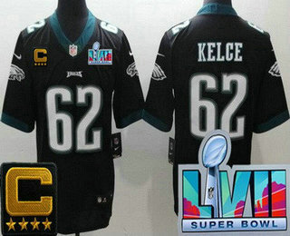 Men's Philadelphia Eagles #62 Jason Kelce Limited Black C Patch Super Bowl LVII Vapor Jersey