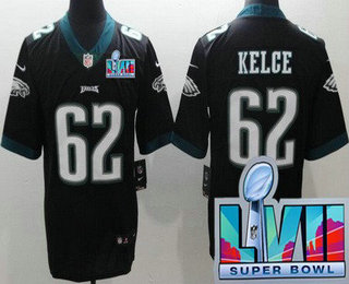 Men's Philadelphia Eagles #62 Jason Kelce Limited Black Super Bowl LVII Vapor Jersey