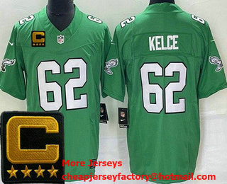 Men's Philadelphia Eagles #62 Jason Kelce Limited Green Alternate C Patch FUSE Vapor Jersey