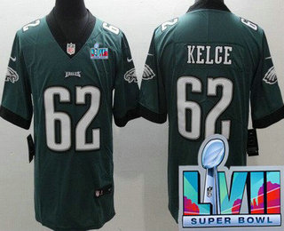 Men's Philadelphia Eagles #62 Jason Kelce Limited Green Super Bowl LVII Vapor Jersey