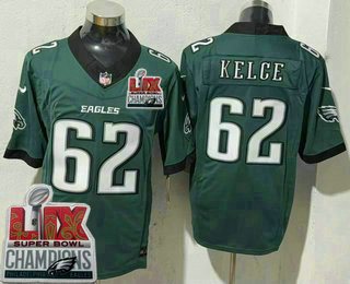 Men's Philadelphia Eagles #62 Jason Kelce Limited Midnight Green Super Bowl LIX Champions FUSE Vapor Jersey