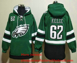 Men's Philadelphia Eagles #62 Jason Kelce NEW Green Pocket Stitched NFL Pullover Hoodie